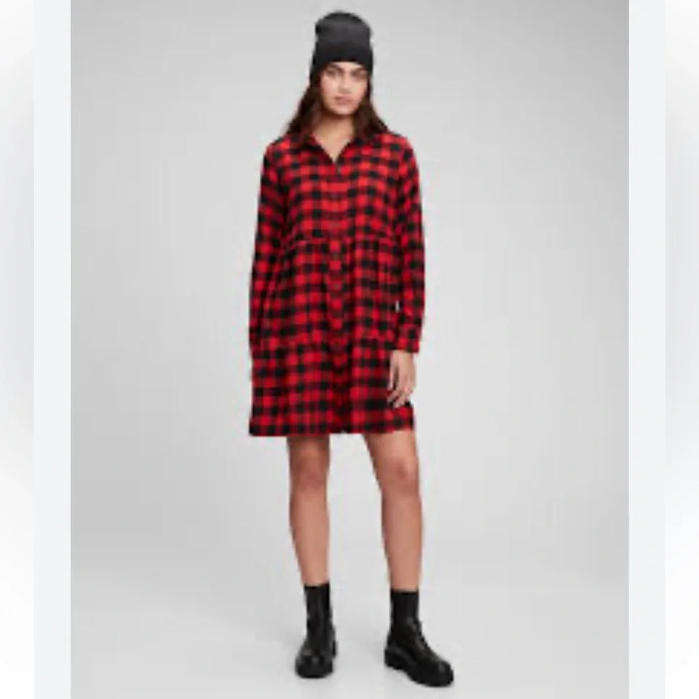Gap Buffalo Plaid Flannel Tiered Shirtdress Large NEW